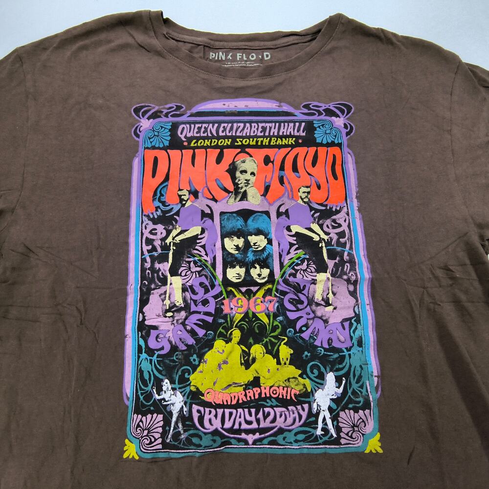 Pink Floyd Quadraphonic Band Short Sleeve Crew Neck T Shirt Mens Size M Brown